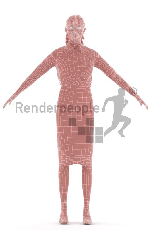 Rigged 3D People model for Maya and 3ds Max – european woman with red hair, business outfit