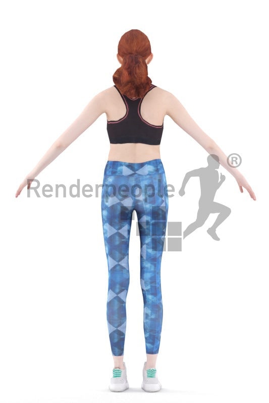 Rigged and retopologized 3D People model – european woman with red hair, workout/sports