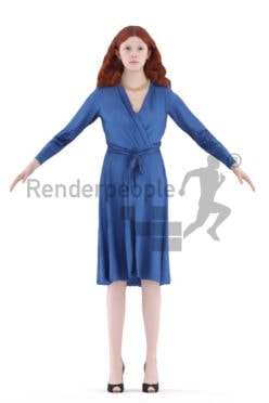 Rigged human 3D model by Renderpeople – european woman with red hair, event dress