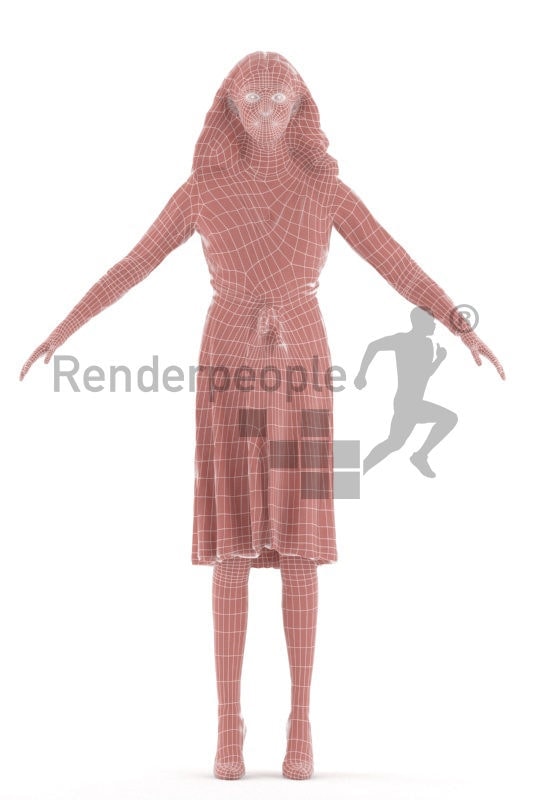 Rigged human 3D model by Renderpeople – european woman with red hair, event dress