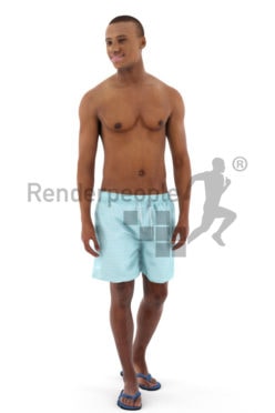3d people beach, black 3d man wearing board shorts