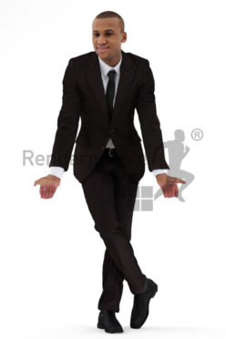 3d people business, black 3d man wearing a suit and leaning over