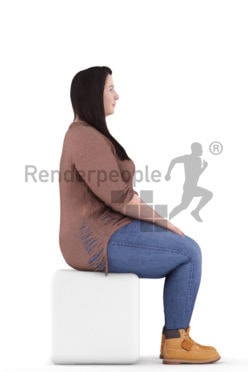 3d people casual, white 3d woman sitting and waiting