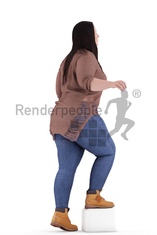 3d people casual, white 3d woman walking upstairs