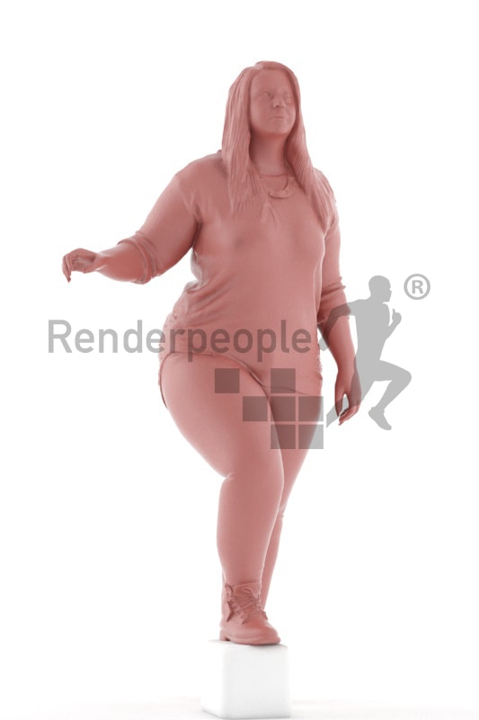 3d people casual, white 3d woman walking upstairs