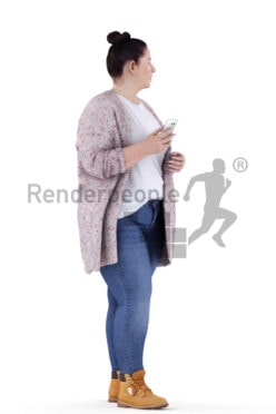 3d people casual, white 3d woman walking and calling