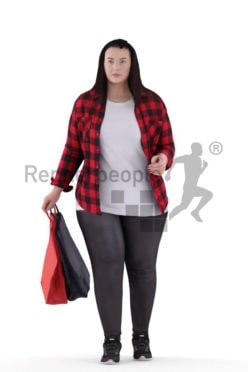 3d people casual, white 3d woman walking and shopping