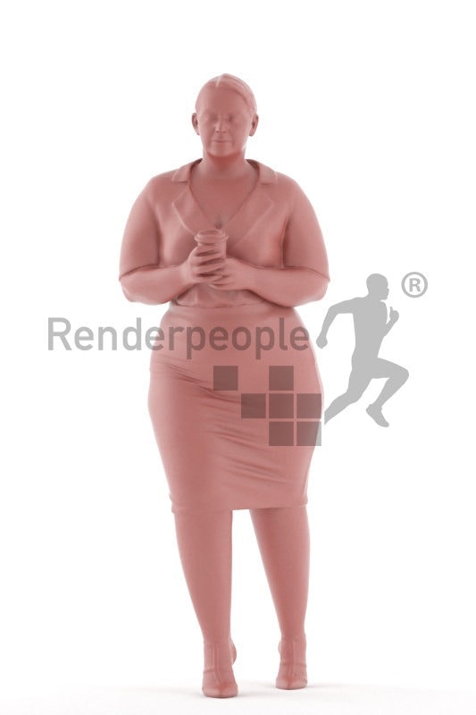 3d people business, white 3d woman holding coffee cup