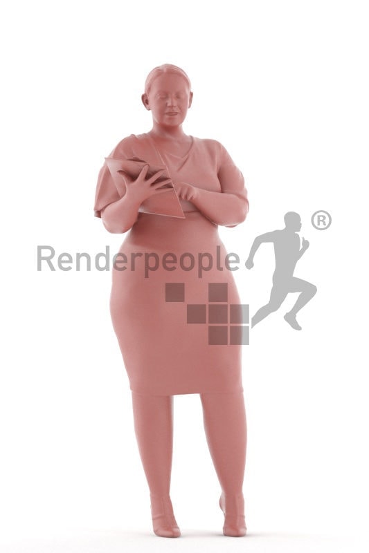 3d people business, white 3d woman standing and holding clipboard