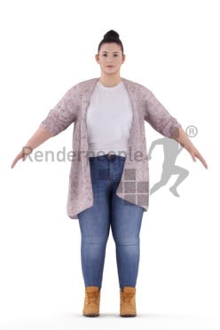Rigged 3D People model for Maya and Cinema 4D – european woman in a casual cardigan