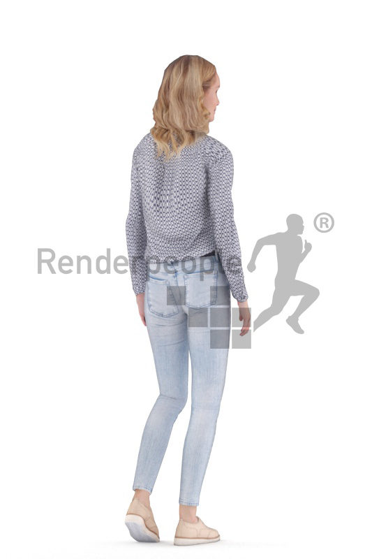 Animated human 3D model by Renderpeople – european female, smart casual, walking