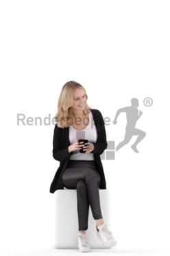 Scanned 3D People model for visualization – white female, casual outfit, sitting and communicating