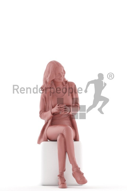 Scanned 3D People model for visualization – white female, casual outfit, sitting and communicating