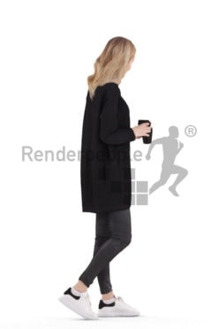 3D People model for 3ds Max and Sketch Up – european woman in casual look, offering coffee