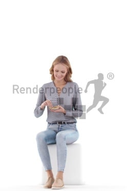 3D Pople model for 3ds Max and Sketch Up – european woman sitting and eating chips