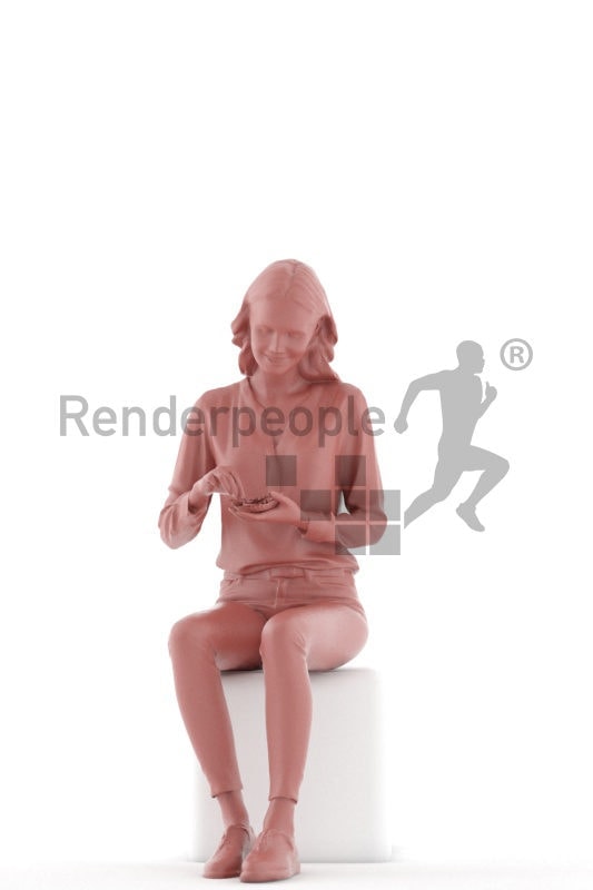 3D People model for 3ds Max and Sketch Up – european woman sitting and eating chips