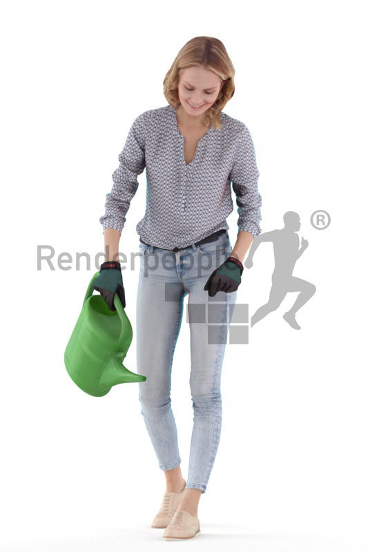 3D People model for 3ds Max and Sketch Up – "european woman, with a watering can
