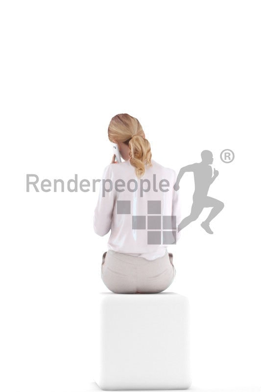 3d people business,3d white woman, sitting and calling while taking notes