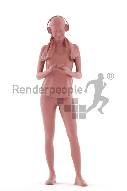 3D People model for 3ds Max and Cinema 4D – white woman listening to music in the gym, fitness