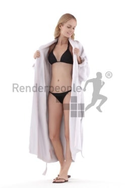 Realistic 3D People model by Renderpeople white woman walking in bikini and bathrobe