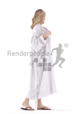 Realistic 3D People model by Renderpeople white woman walking in bikini and bathrobe