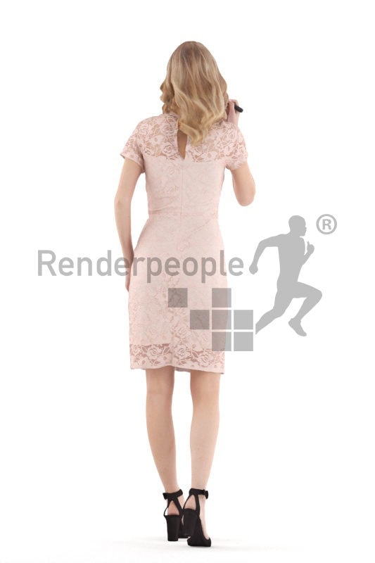 3D People model for 3ds Max and Cinema 4D – european woman in an event dress, putting o make up