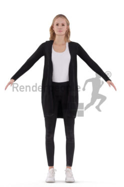 Rigged 3D People model for Maya and 3ds Max – white woman with a casual cardigan