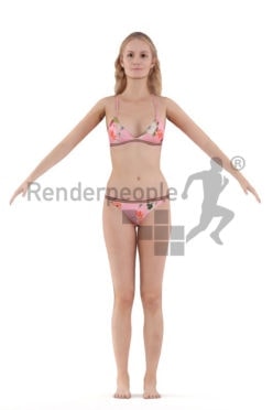 Rigged and retopologized 3D People model – white female in bikini