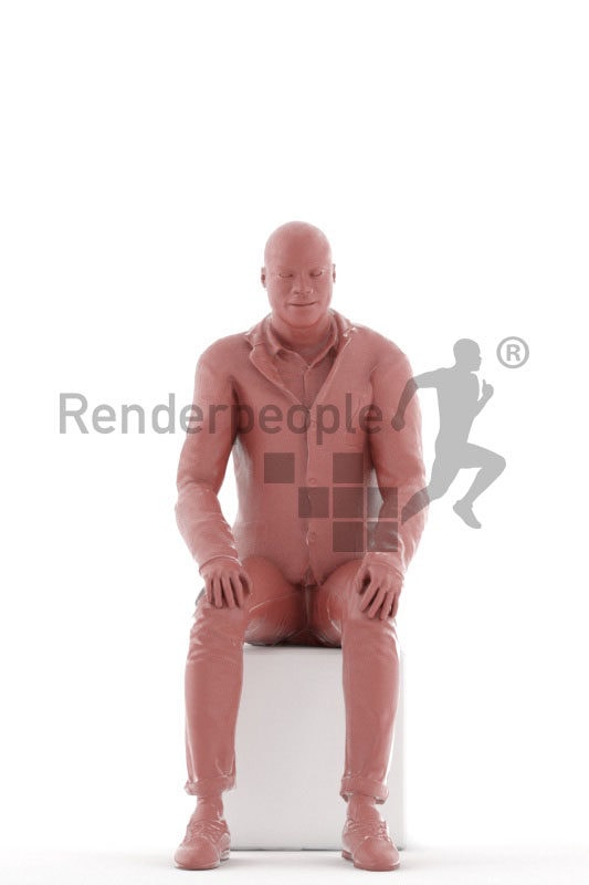 Animated 3D People model for realtime, VR and AR – black man in smart casual look, sitting