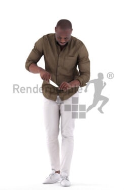 Scanned human 3D model by Renderpeople – black man in smart casual look, standing and cutting something