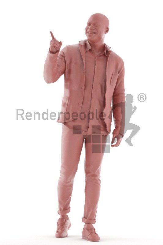 3D People model for 3ds Max and Maya – black man in casual outdoor look, walking and pointing