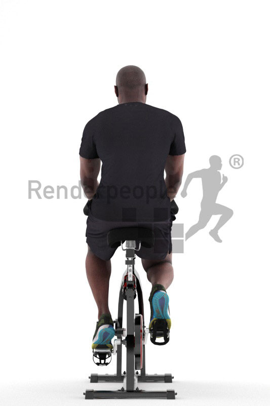 3D People model for 3ds Max and Sketch Up – black man in sportwear, using a ergometer
