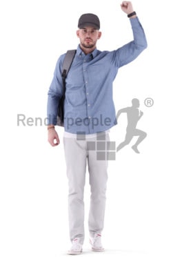 3d people casual, white 3d man standing in public transportation