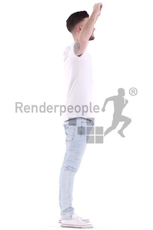 3d people casual, white 3d man standing and cheering