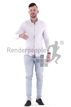 3d people casual, white 3d man standing and shaking hands