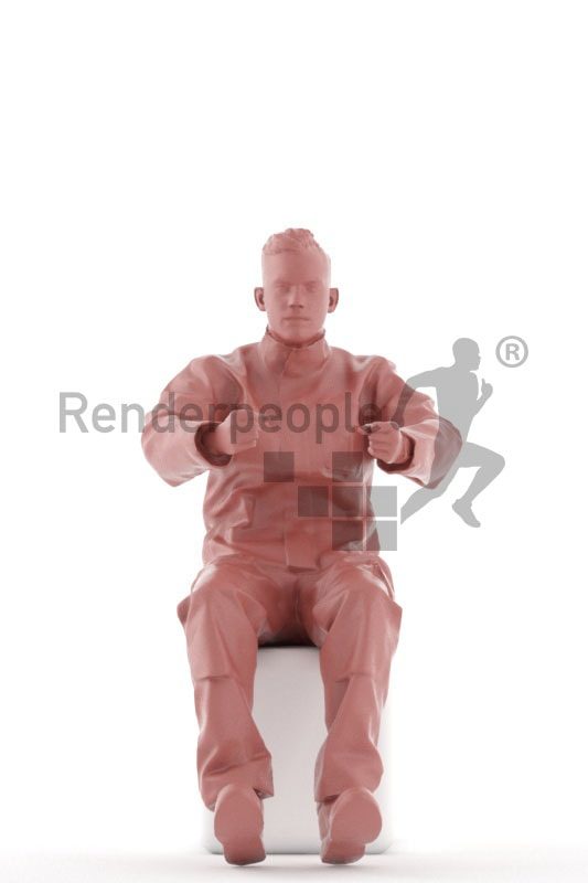 3d people worker, white 3d man sitting and driving