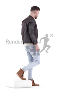 3d people casual, white 3d man walking and climbing stairs