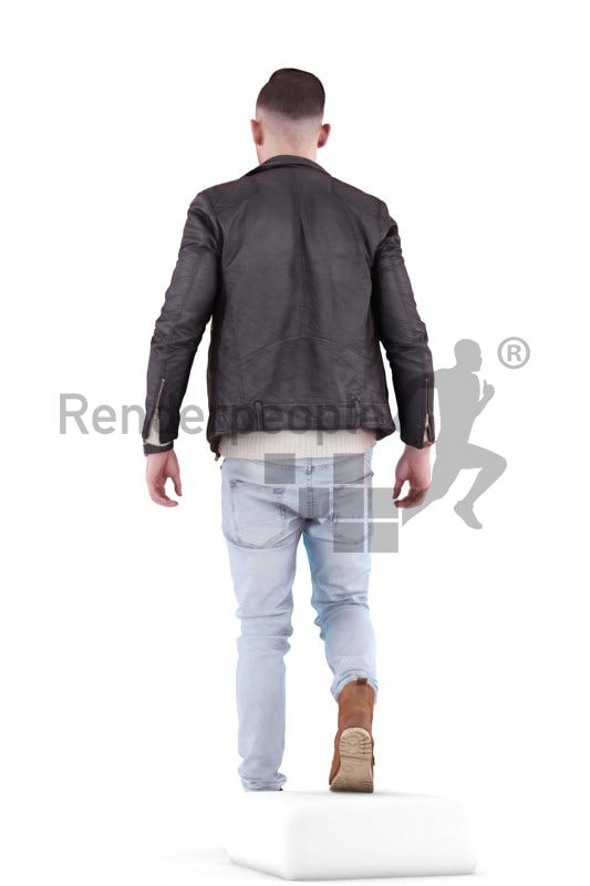 3d people casual, white 3d man walking and climbing stairs