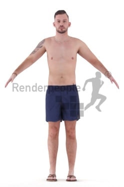 Rigged human 3D model by Renderpeople – white man in swimm shorts