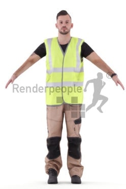 Rigged and retopologized 3D People model – european man in work wear