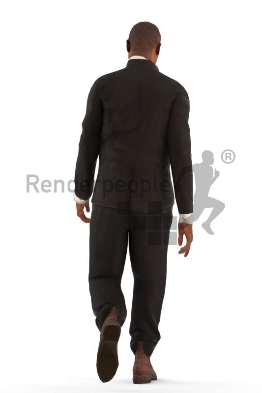 3d people office, black animated 3d man walking