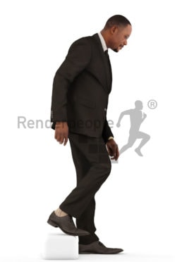 3d people business, black 3d man walking downstairs