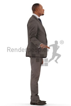 3d people business, black 3d man standing grabbing a handrail