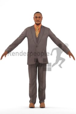 3d people business, black rigged man in A Pose