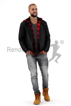 3d people casual, middle eastern 3d man walking and smiling