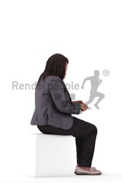 3d people business, black 3d woman sitting and eating