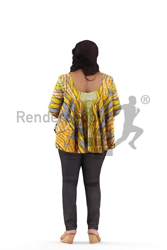 3d people event, black 3d woman standing and holding smartphone