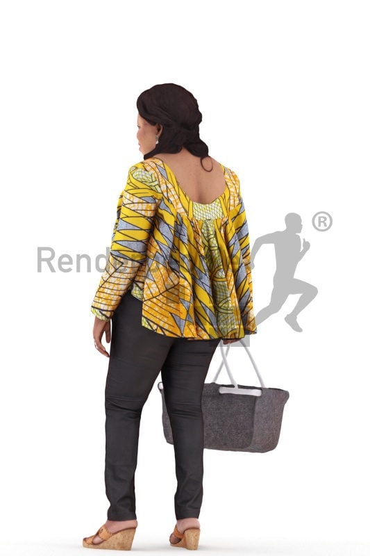 3d people casual, black 3d woman standing and shopping