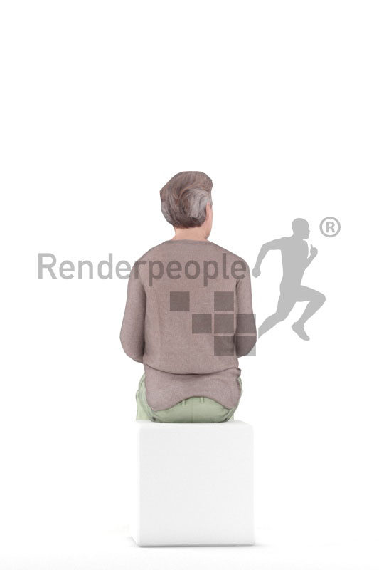 Animated 3D People model for visualization – middleager european man in smart casual clothes, sitting