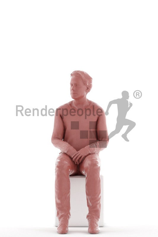 Animated 3D People model for visualization – middleager european man in smart casual clothes, sitting